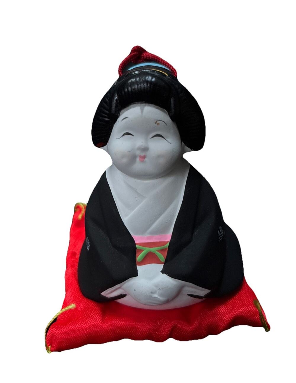 Vintage Japanese Geisha Ceramic Dorei Bell Figurine Good Luck Protection Charm